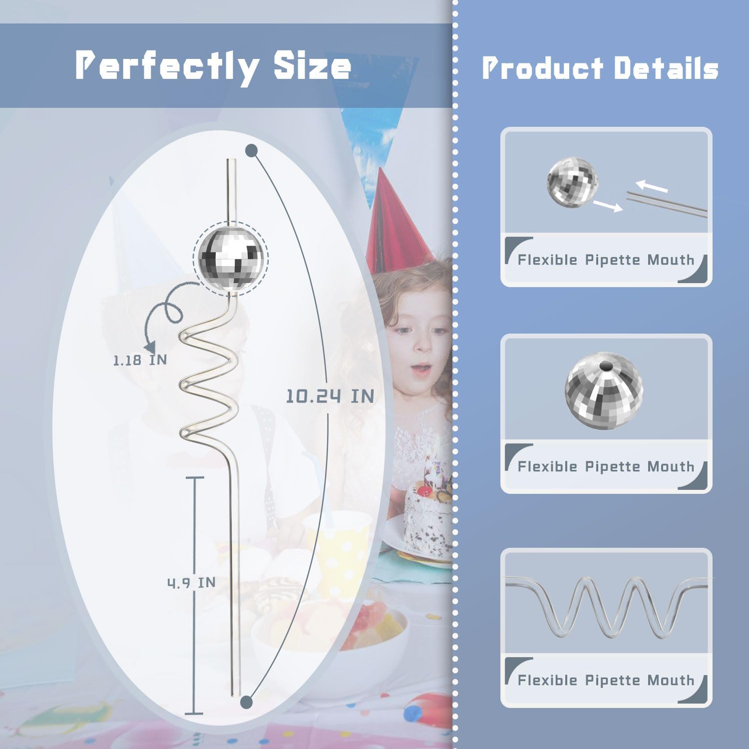 16pcs Disco Ball Straws, Disco Party Decorations Straws with Upgraded Mini Disco Ball Decor, 70s Disco Theme Party for Birthday (Colorful) - Image 2