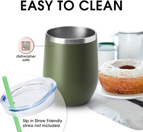 Miniatura 4 de HASLE OUTFITTERS - Vaso de vino con tapa sin tallo, de 12 onzas, doble pared, de acero inoxidable, para bebidas frías y calientes, vino, café,