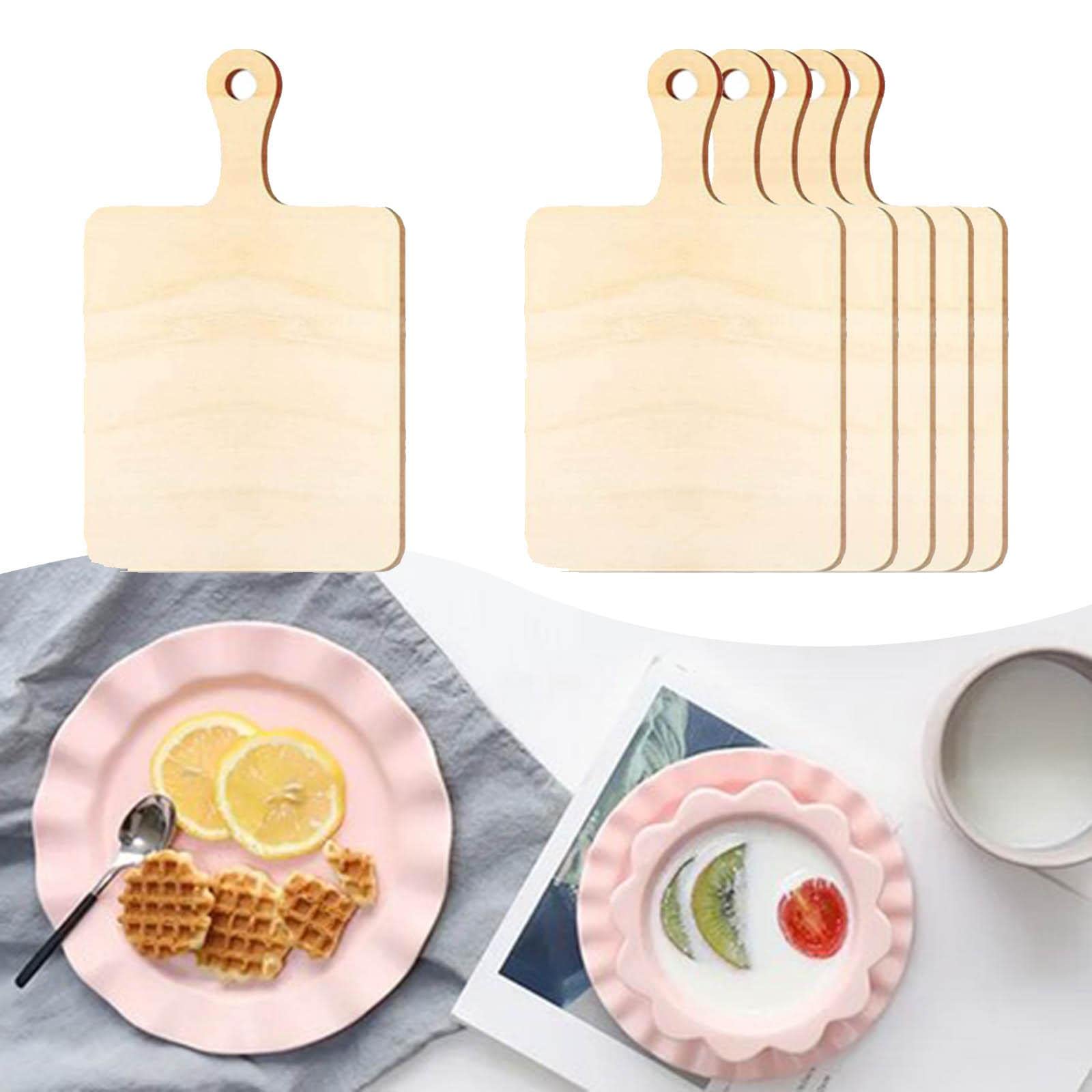 Holzschneidebrett, 6X Mini-Serviertabletts aus Holz mit Griff, rechteckig, unbehandelt
