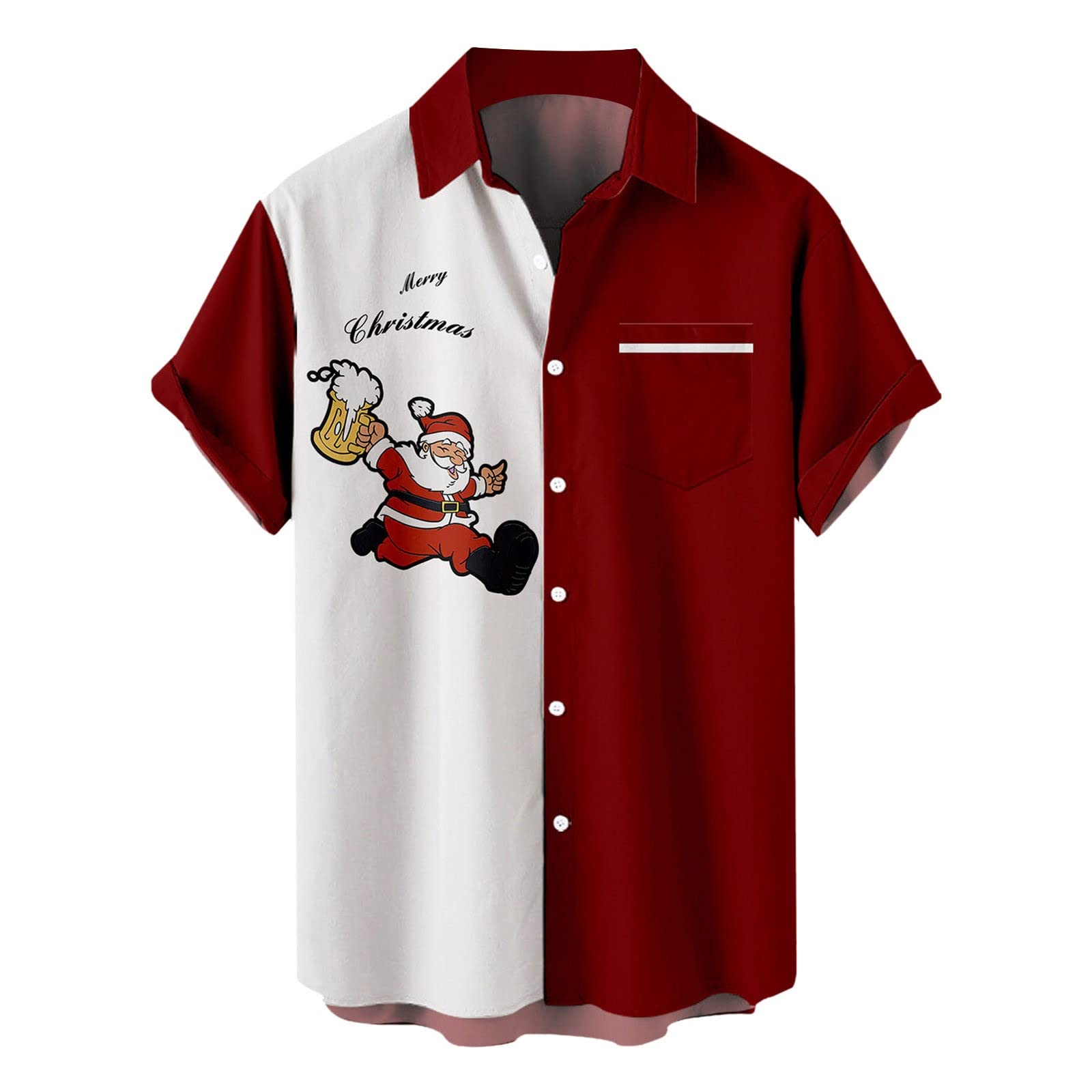 Men's Yf-White Aloha Shirt 50S Rockabilly Style Short Sleeve Hawaiian Regular Fit Funny Santa Xmas Party Print Tops (, Xl)