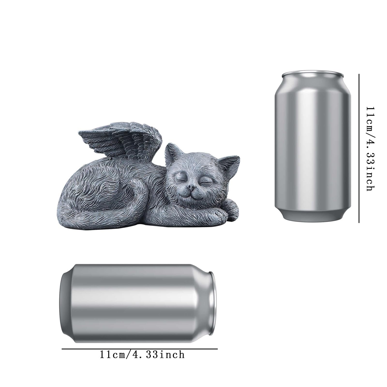 Sleeping Cat Memorial Statue – Resin Angel Wing Kitten Garden Grave Marker, Weatherproof Outdoor Pet Loss Sympathy Gift for Cat Lovers (4.7")