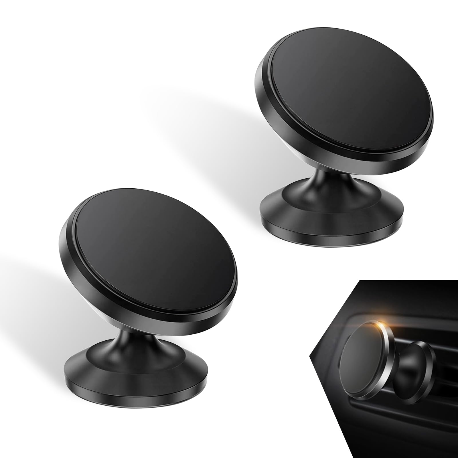 2 PCS Car Adsorption Mobile Phone Holder, 360 Degree Rotating One-Hand Grab and Go Navigation Mount, Dashboard Adjustable Portable Bracket for Mini Tablet iPhone, Universal for Cars (Black)