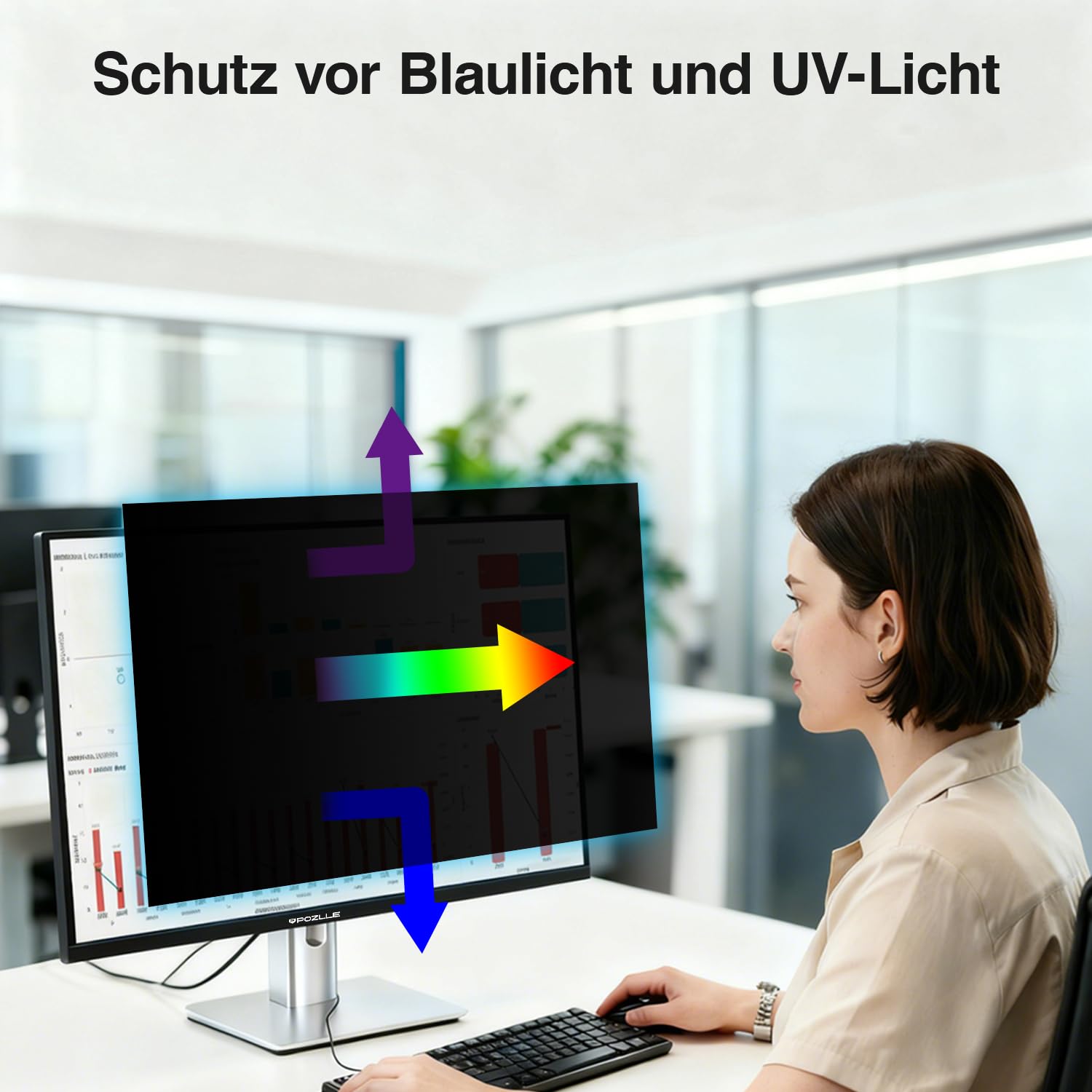 Pozlle 2er-Pack Blickschutzfolie für 24 Zoll 16:9 (53.2 x 29.9 cm) Monitor, Blaulichtfilter, Blendschutz, Abnehmbar Sichtschutzfolie für Computermonitore, PC Blickschutzfilter für Büro