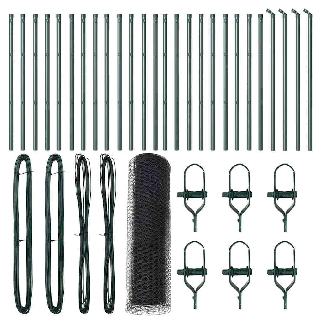 Fence Post Grey 50 x 0.5 m 13 mm Mesh Steel PVC Outdoor Garden Security Barrier Kit Corrosion Resistant Weatherproof Easy Assembly 26 Posts