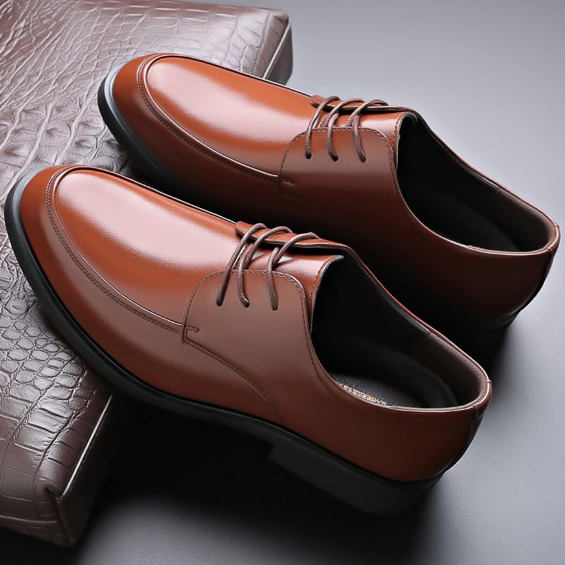 Dress Oxford Shoes for Men Lace Up Round Toe Vegan Leather Apron Toe Derby Shoes Anti-Slip Slip Resistant Rubber Sole Block Heel Prom(Brown,9)3