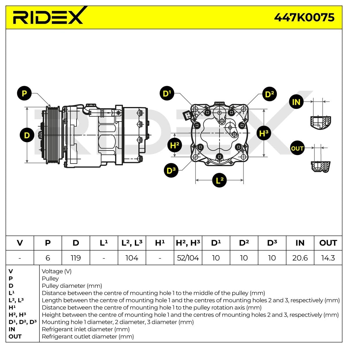RIDEX 447K0075 Compresor aire acondicionado con aceite de compresor PAG con junta tórica Compatible con PEUGEOT 307 3A/C