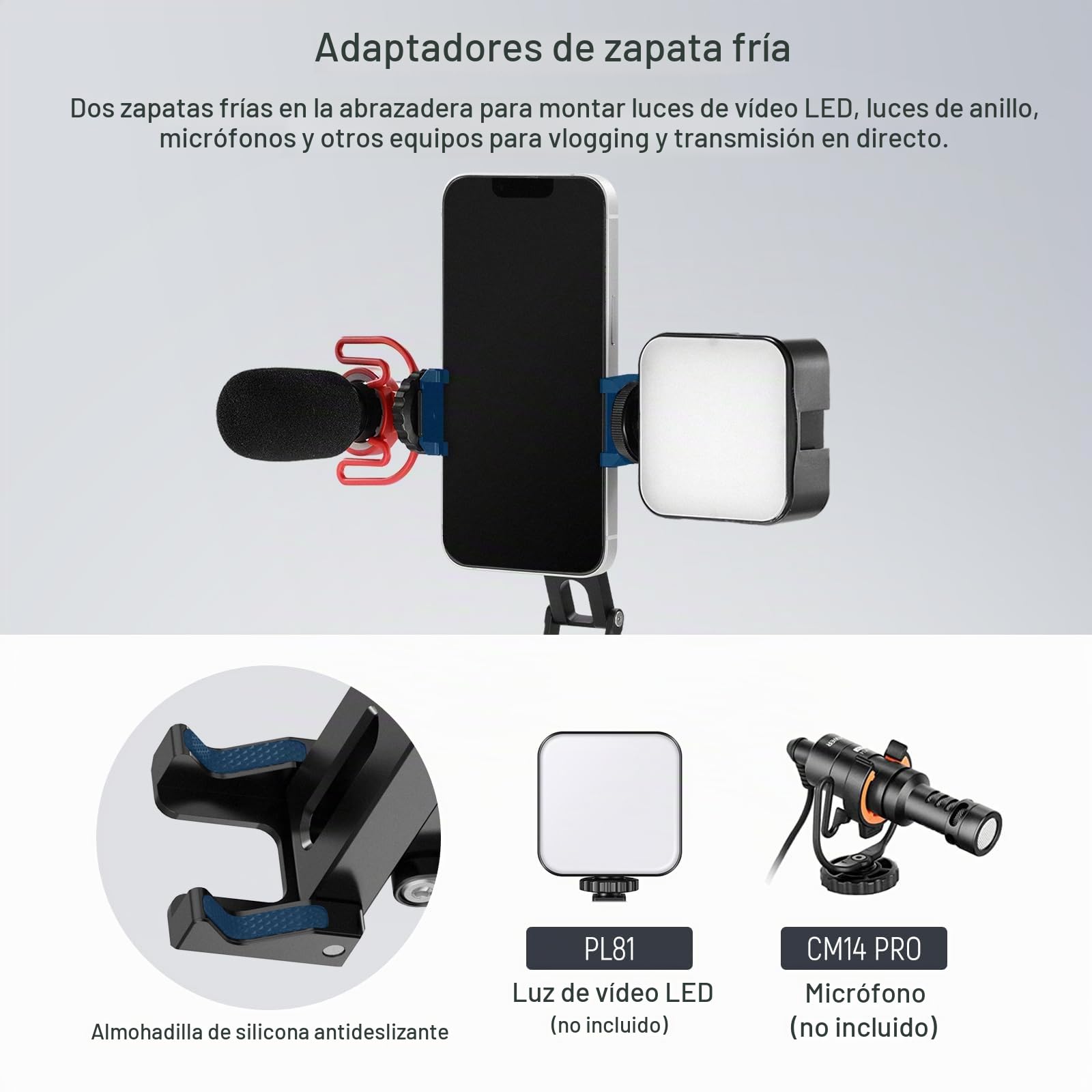 NEEWER Soporte de trípode para teléfono con Zapatas frías y Agujeros de 1/4 Pulgadas y 3/8 Pulgadas, trípode de Escritorio de Metal multiángulo y Altura Ajustable con 3 Patas divididas, Agarre de