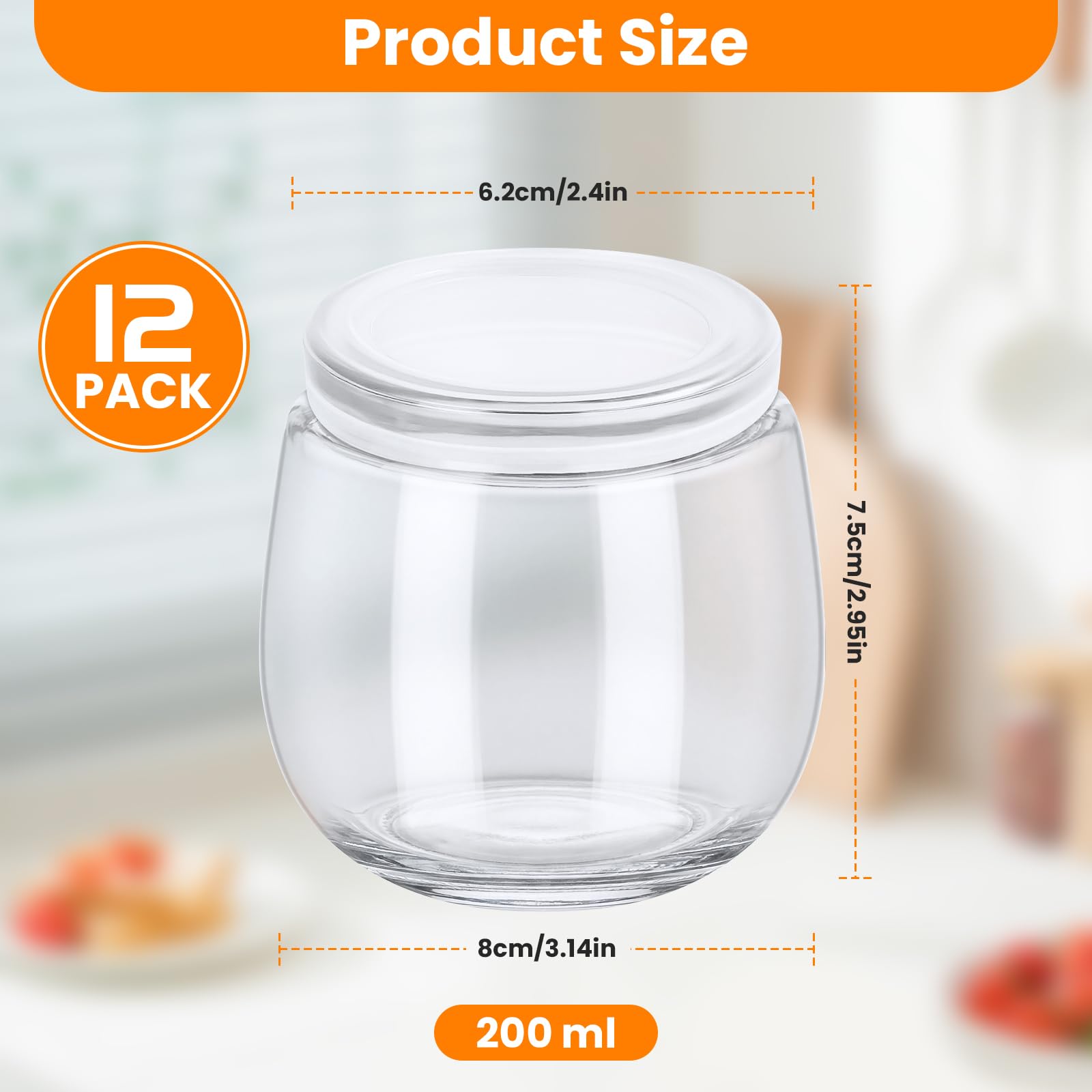 200ml Vasetti per Yogurt con Coperchio, 12 pezzi Piccoli Vasetti Yogurt Vetro, Barattoli per Yogurt, Contenitori in Vetro per Budino e Yogurt