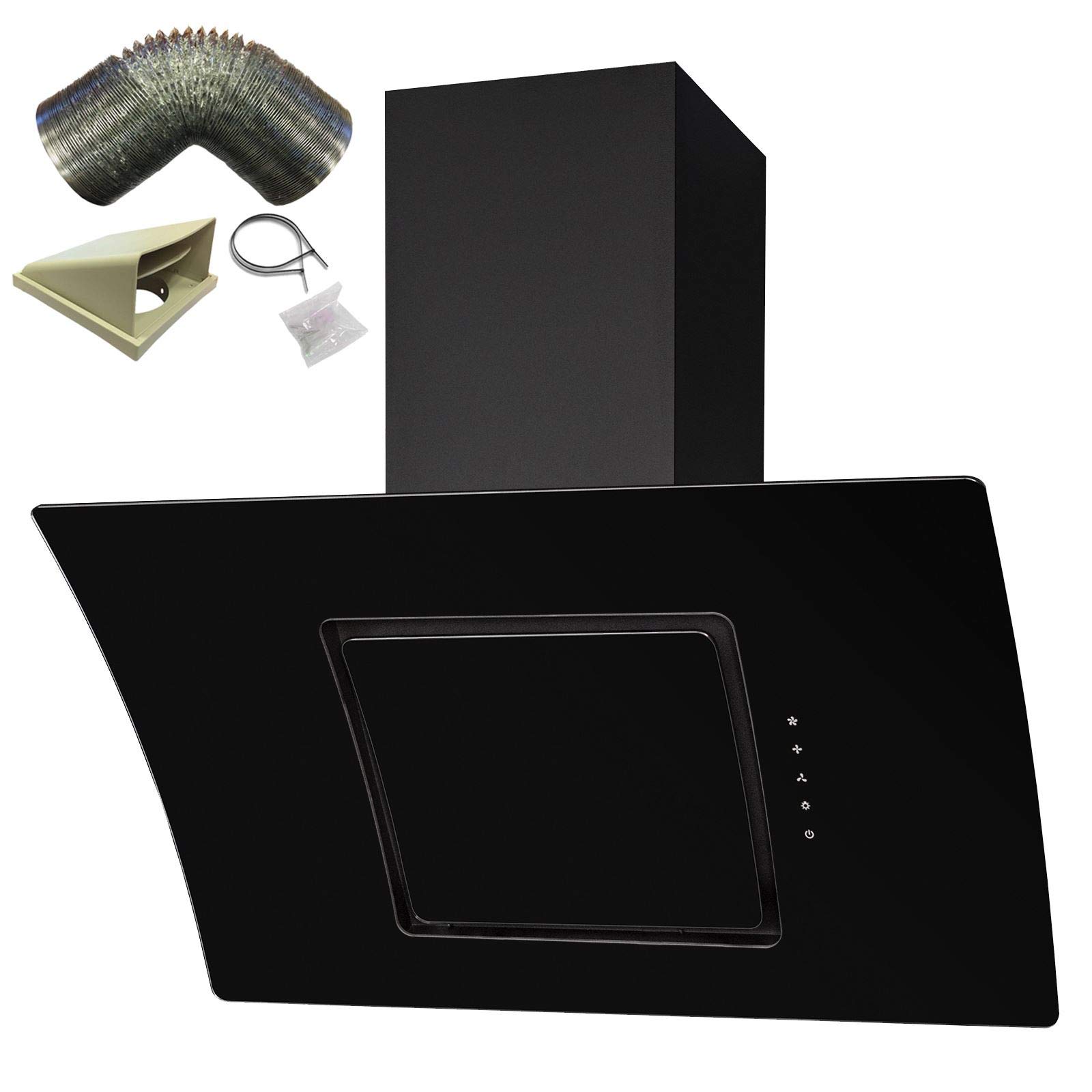 Buy SIA 90cm Black Touch Control Angled Curved Glass Cooker Hood And 3m