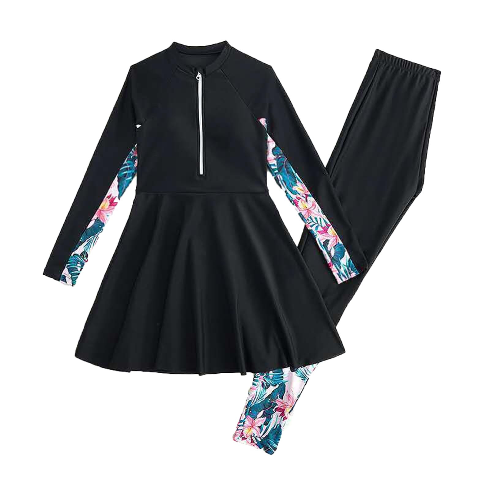 Enfant Filles Modeste Maillots Bain 2 Pièces Burkini Manches Longues/Manches Courtes Rash Guard Haut Pantalon Surf Musulman Islamique Tenue Plage Modeste