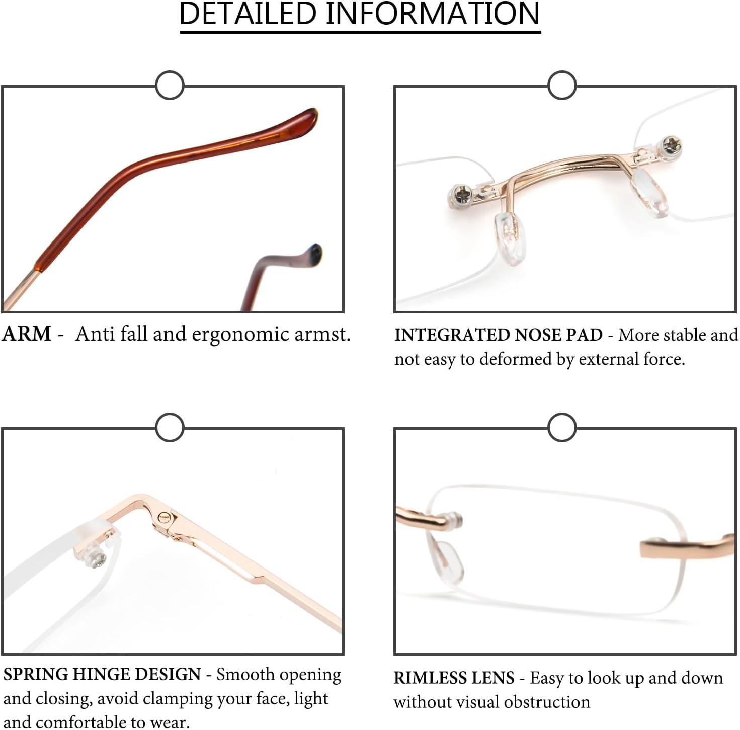 DXYXYO Mini Rimless Reading Glasses for Women Men, 2 Pack Slim Pocket Compact Metal Readers with Small Portable Case - Image 5