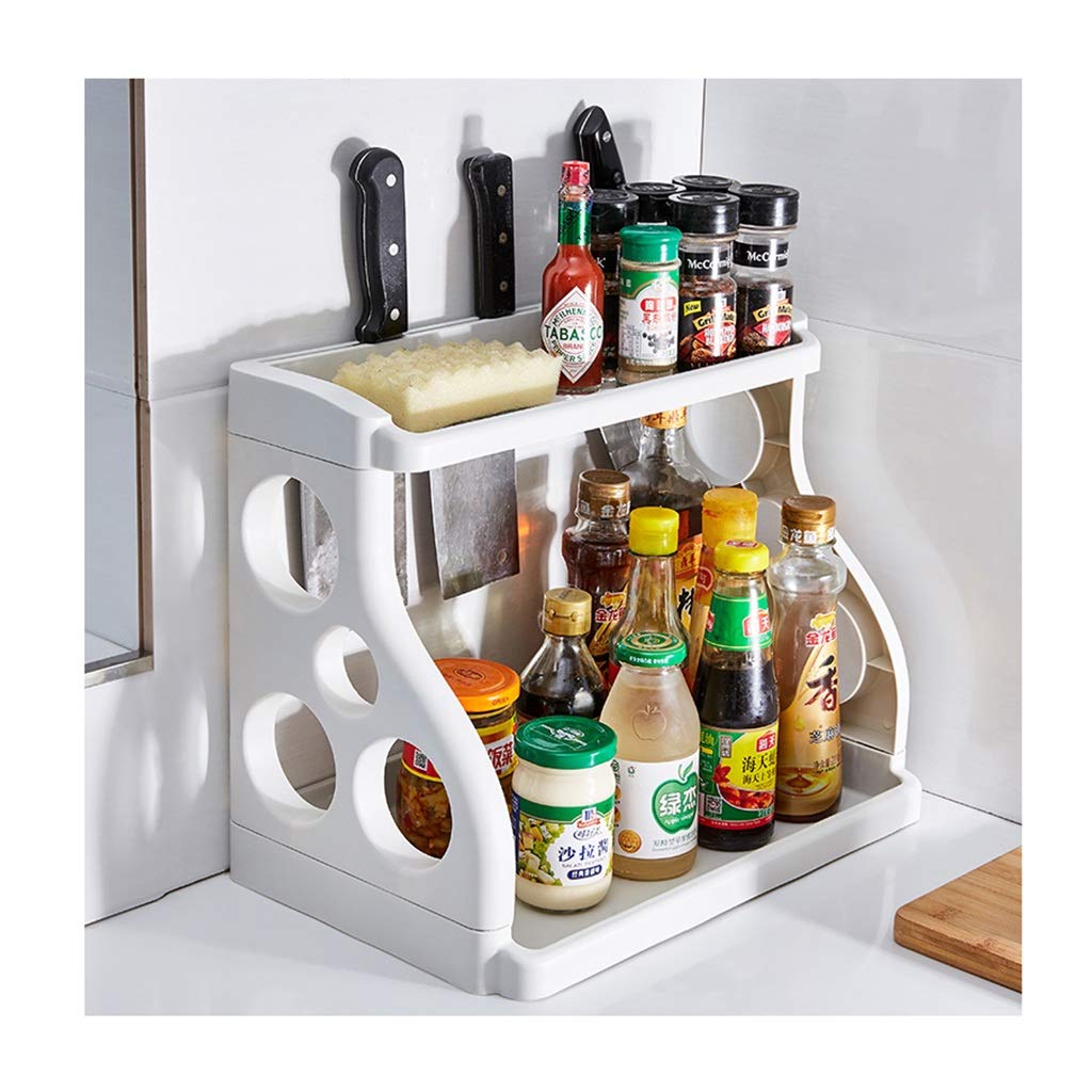 ZSH-two Cupboard Organizers Kitchen Storage Shelf Plastic Double Layer Seasoning Rack Seasoning Supplies Storage Rack Knife Holder Multi-function Standing Shelf Units (Color : B)