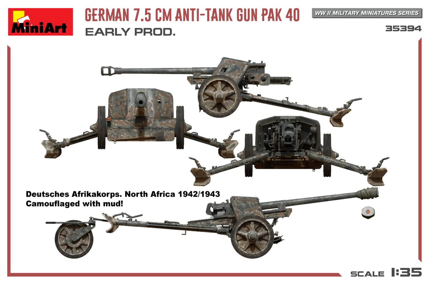 Mini Art 35394 1:35 DT. 7,5cm PaK 40 Frühe Produktion - Reproduction fidèle, modèle réduit, kit Plastique, Bricolage, Hobby, Collage, modèle réduit, Assembler, Non Peint