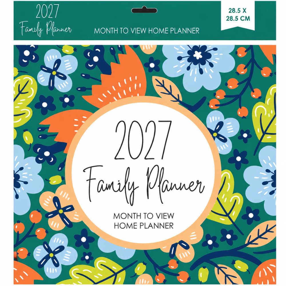 eMKay® 2027 Family Planner Calendar (28.5 x 28.5 cm) – 5 Column Month-to-View Wall Calendar for Families – Full Year Organiser with UK Holidays, To-Do Lists & Hanging Hook