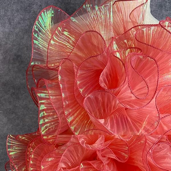5 Yards Retro Ruffle Pleated Chiffon Trim Dress Bag Decoration Tulle Fabric Applique Trimming Craft Sewing (Coral red) by Creativesugar - Used condition - US$9.74