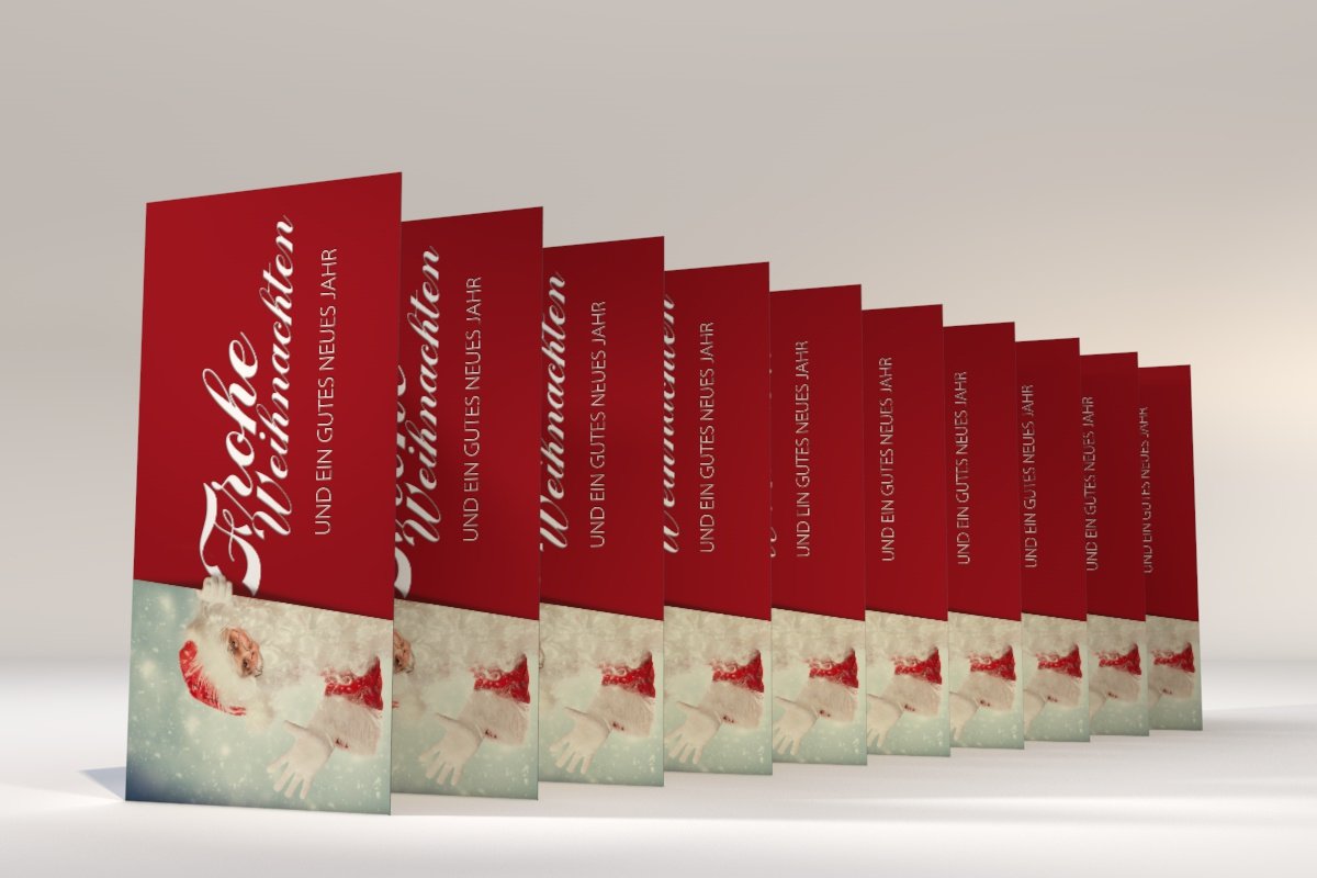 Weihnachtskarten Set | DerWeihnachtsmann| 100 Motivpapier DIN LANG | 100 Briefumschläge | Kuverts OHNE FENSTER im DIN LANG-Format | Karten Set