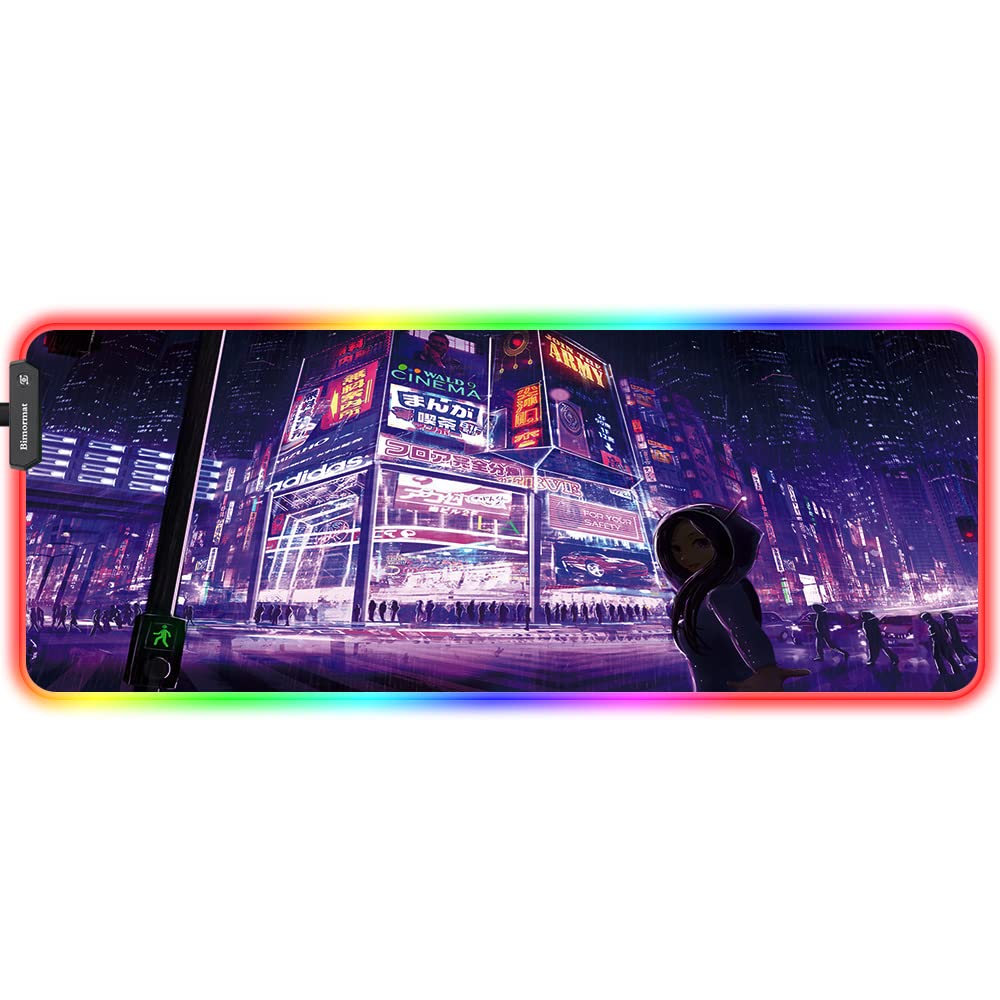 XXLGaming RGB Mouse Mat,LED Anime Large Mouse Pad,800x300x3mm,10 Light Modes Extended Mousepad Non-Slip Rubber Base and Waterproof Surface Desk Mat for Gaming Working Study(80x30 RGBzigirl)