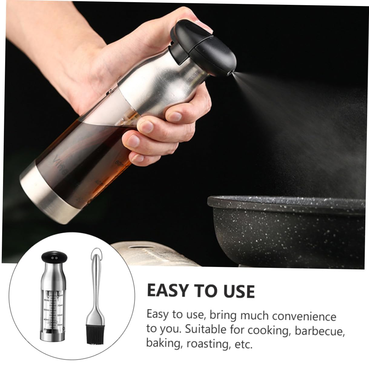 Aceitera Pulverizadora de Acero Inoxidable con Botella y Brocha para Cocina Dispensador de Aceite y Vinagre para Barbacoas Restaurantes y Uso Doméstico