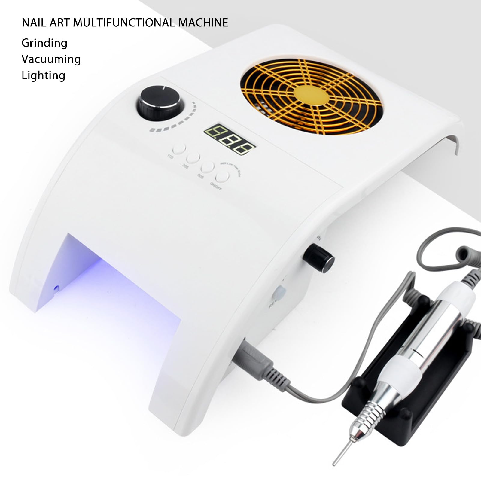 3 in 1 Nail Dust Collector with LED Light Adjustable Suction Dust Extractor Electric Nail Drill Machine 35000 RPM Grinding Pen for Acrylic Nails (US Plug)