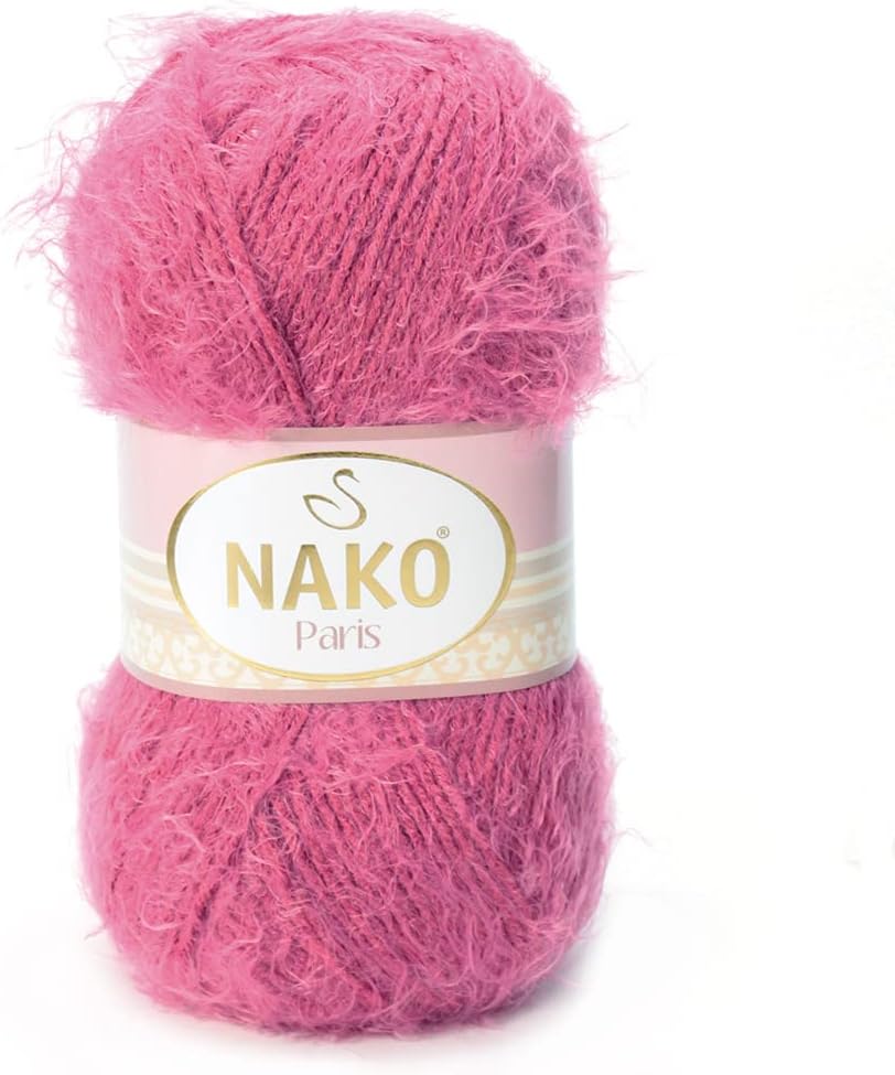 NAKO Paris, Knitting Yarn, Crochet Yarn, Acrylic Shawl Winter Hat Scarf Yarn - 4 Skein(Ball) 40% Premium Acrylic - 60% Polyamide Each Skein/Ball 100 gr 268 yds (Dark Pink 6578)