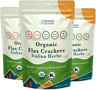 Snacks Solutions Organic Flax Seed Crackers (3 oz - Pack of 3, Italian Herbs) Kosher, No Added Sugar, Gluten Free, Vegan, Plant-Based