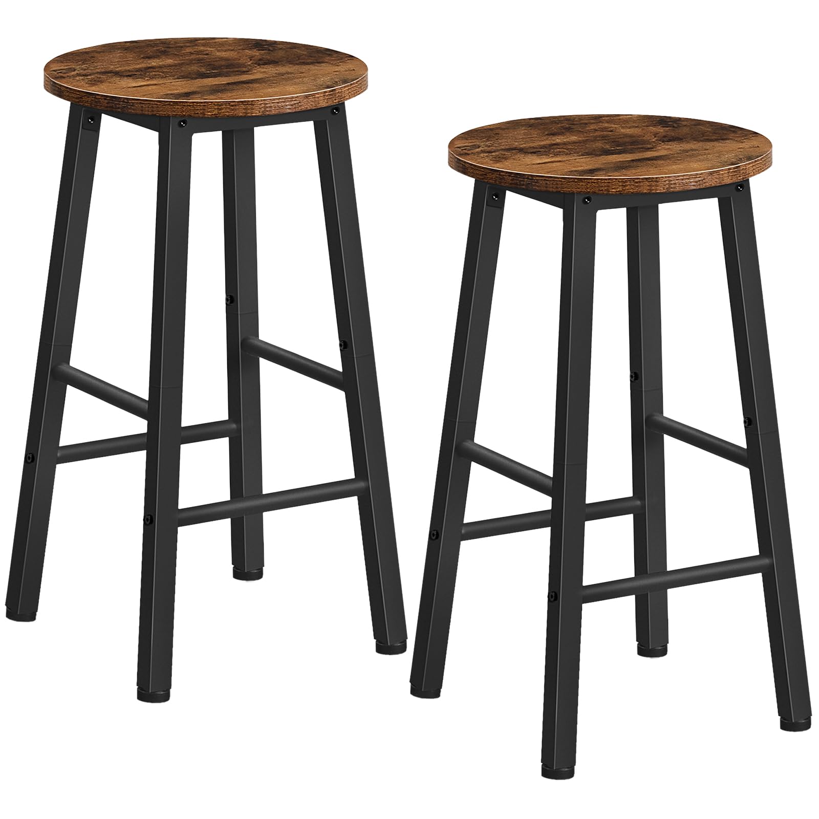 HOOBRO Lot de 2 Tabourets de Bar, Tabouret de Petit-déjeuner, Chaises Hautes, pour Salle à Manger, Cuisine, Bar, Robuste et Stable, Style Industriel, Marron Rustique, Noir, EBF07BY01