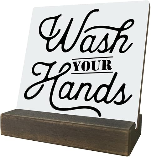 Miniatura 1 de Decoración de baño, placas decorativas con soporte de madera, arte de decoración de escritorio, letrero rústico de baño de granja, decoración de