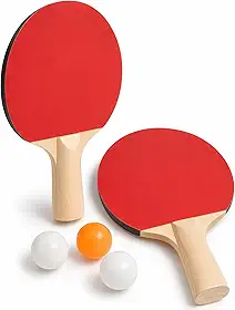 Raquete de Ping Pong (Kit com 2 Raquetes Emborrachadas + 3 Bolinhas 40mm) – De Madeira, Cabo Ergonômico e Borracha de Qualidade – Ideal para Lazer, Treino, Tênis de Mesa e Diversão em Família