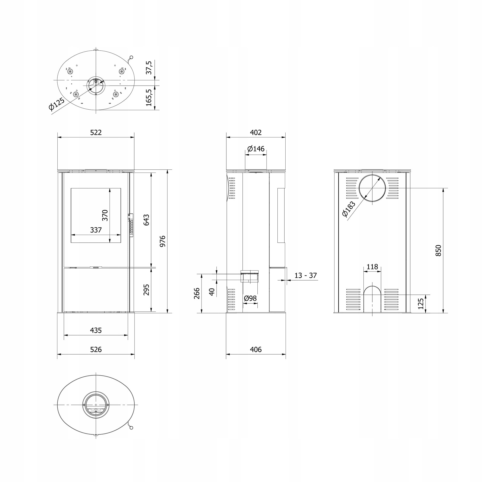 KRATKI Stufa a legna in acciaio ROLLO 7 kW Ø150 A Ecodesign alta efficienza