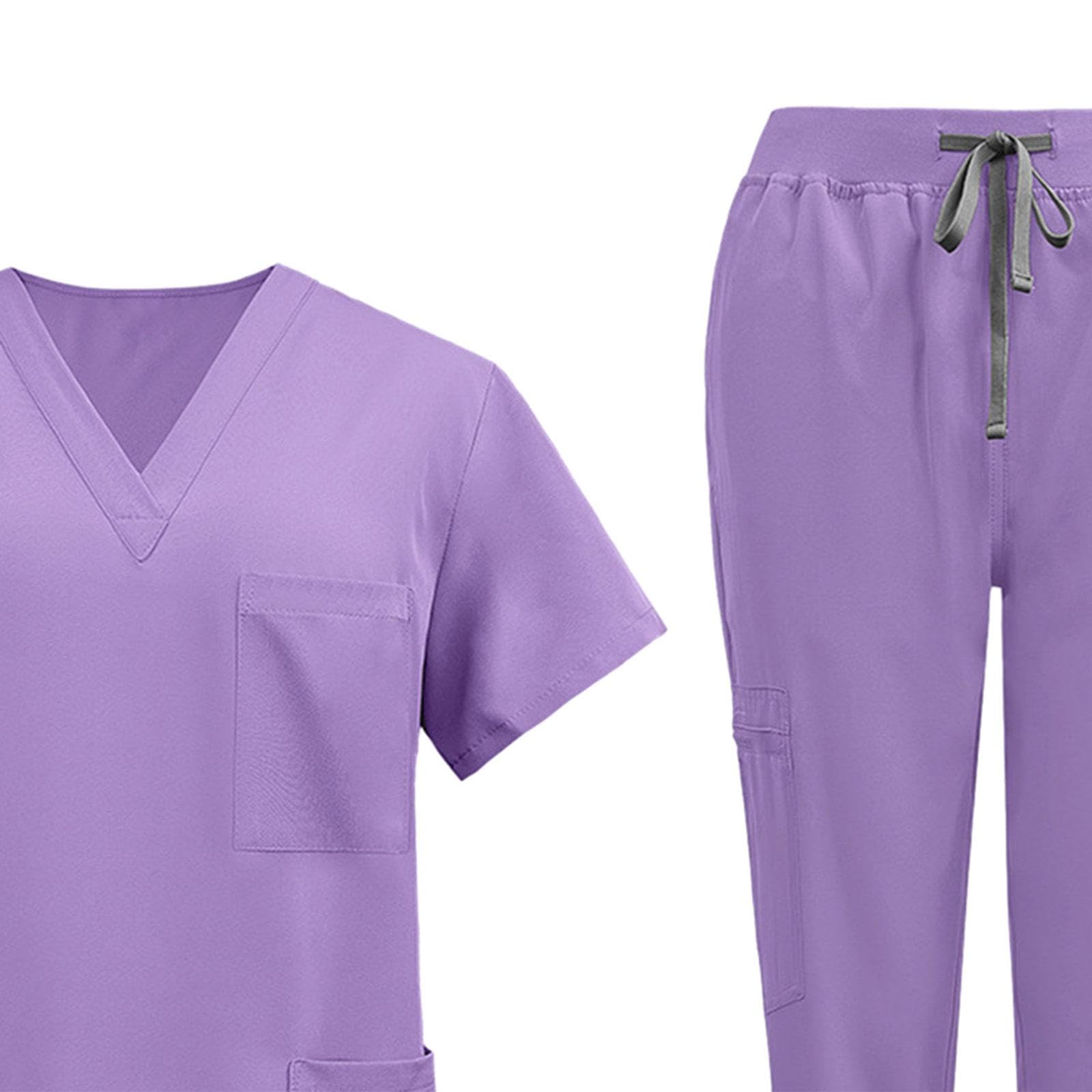 Berufsbekleidung Arbeitsanzug Als Kasack Und Hose Set für Damen in Der Medizin Aus Leichtem Polyester mit Kurzarm Und Mehreren Taschen für Gesund, lila, xL