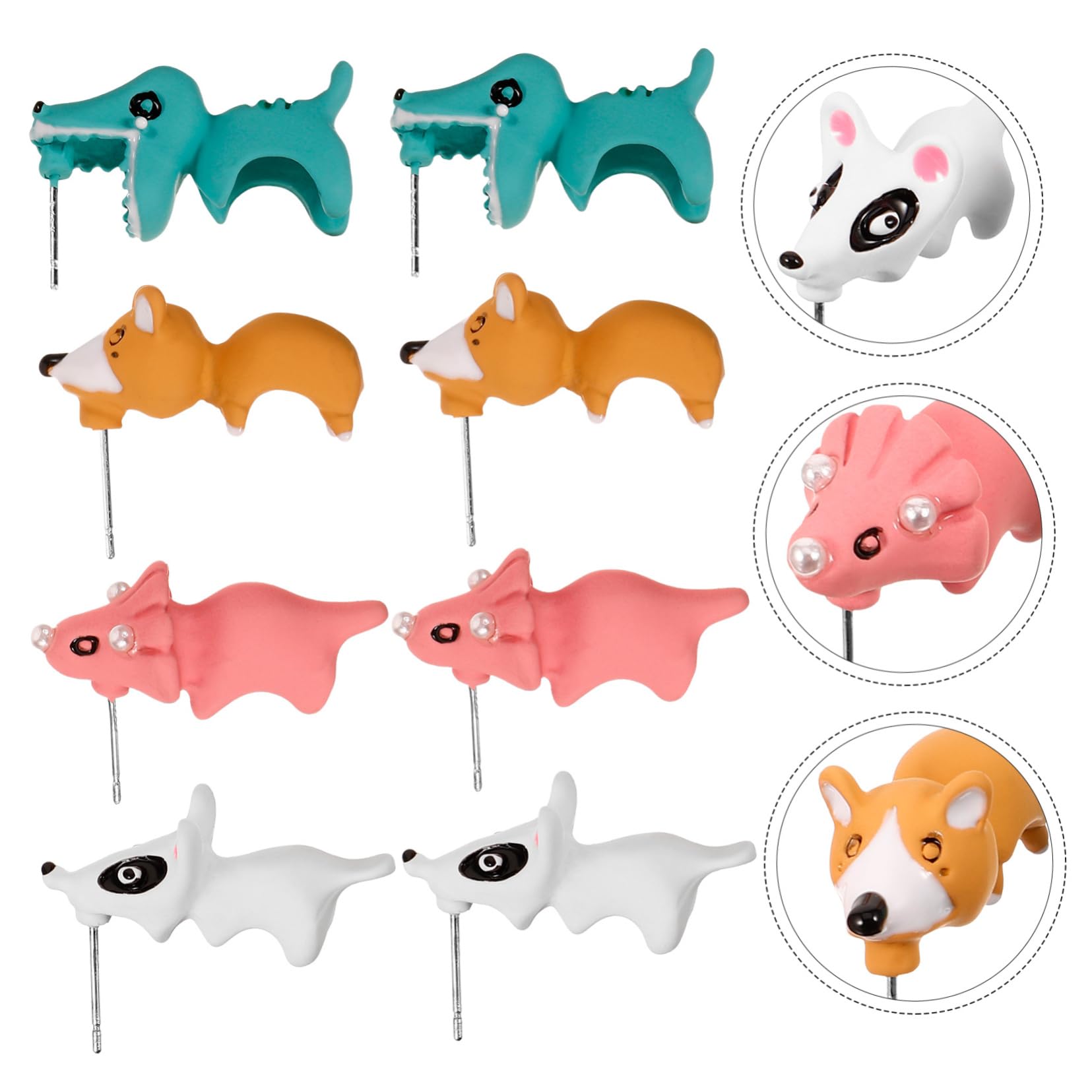 WZGWDC Sets einzigartige Ton-Tier-Ohrringe für Frauen, baumelnde Ohrstecker-Set, Dinosaurier-Biss-Charm-Paare