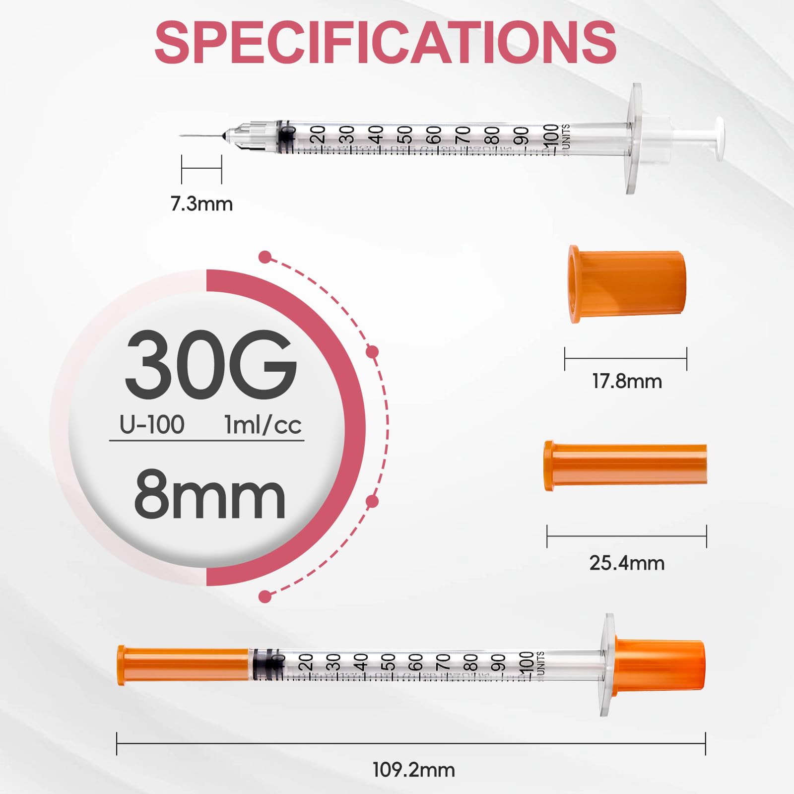 100 Stück 1ml Plastiktube 30G 8mm, Spritze mit Skala einzeln versiegelt für die Flüssigkeitstrennung,Laborzubehör