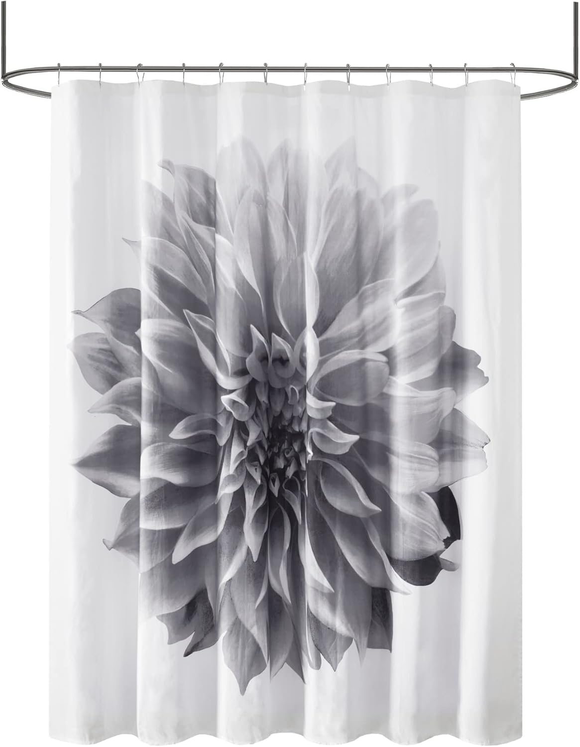 Madison Park Norah Cotton Shower Curtain, Oversized Realistic Floral Print Design, Modern Bathroom Décor, Machine Washable, Fabric Privacy Screen, 72x72, Grey