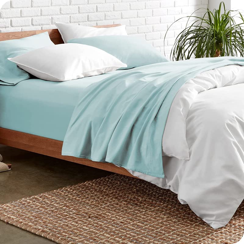 Image of Bed Sheet Double Size Cotton - Pure Egyptian Cotton Double Size BedSheet with Pillow Cover - Solid Blue 600 Thread Count - Stain Resistant, Skin Friendly, Organic Cotton BedSheet
