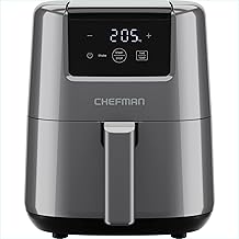 Chefman 2L Mini-Heißluftfritteuse - platzsparende Heissluftfritteuse, antihaftbeschichtet und spülmaschinenfest, schnelle & einfache Mahlzeiten, mit digitalem Timer und Schüttelerinnerung - Grau