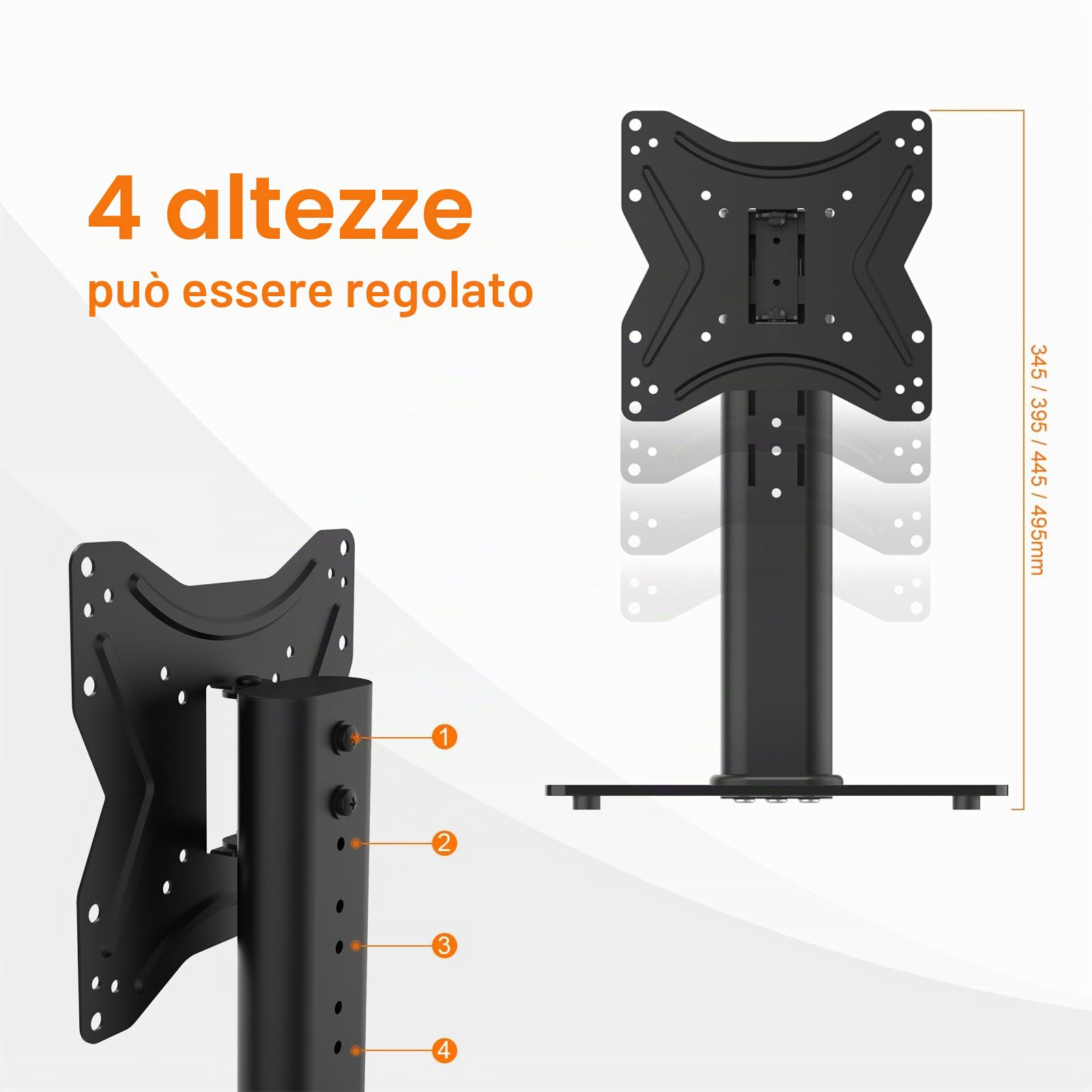 GRIFEMA GB1005-2 Supporto TV da Tavolo 17-43 Pollici Girevole Regolabile in Altezza Base in Vetro Temperato Fino a 30 kg Vesa 200x200mm