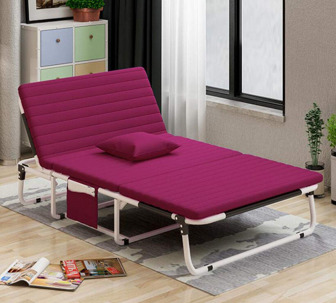 XGHWFolding Bed Versatile Single Double Siesta Bed Office Recliner Outdoor Beach Crib Multiple Sizes Free pillow (color : PINK, Size : 185 * 60cm)