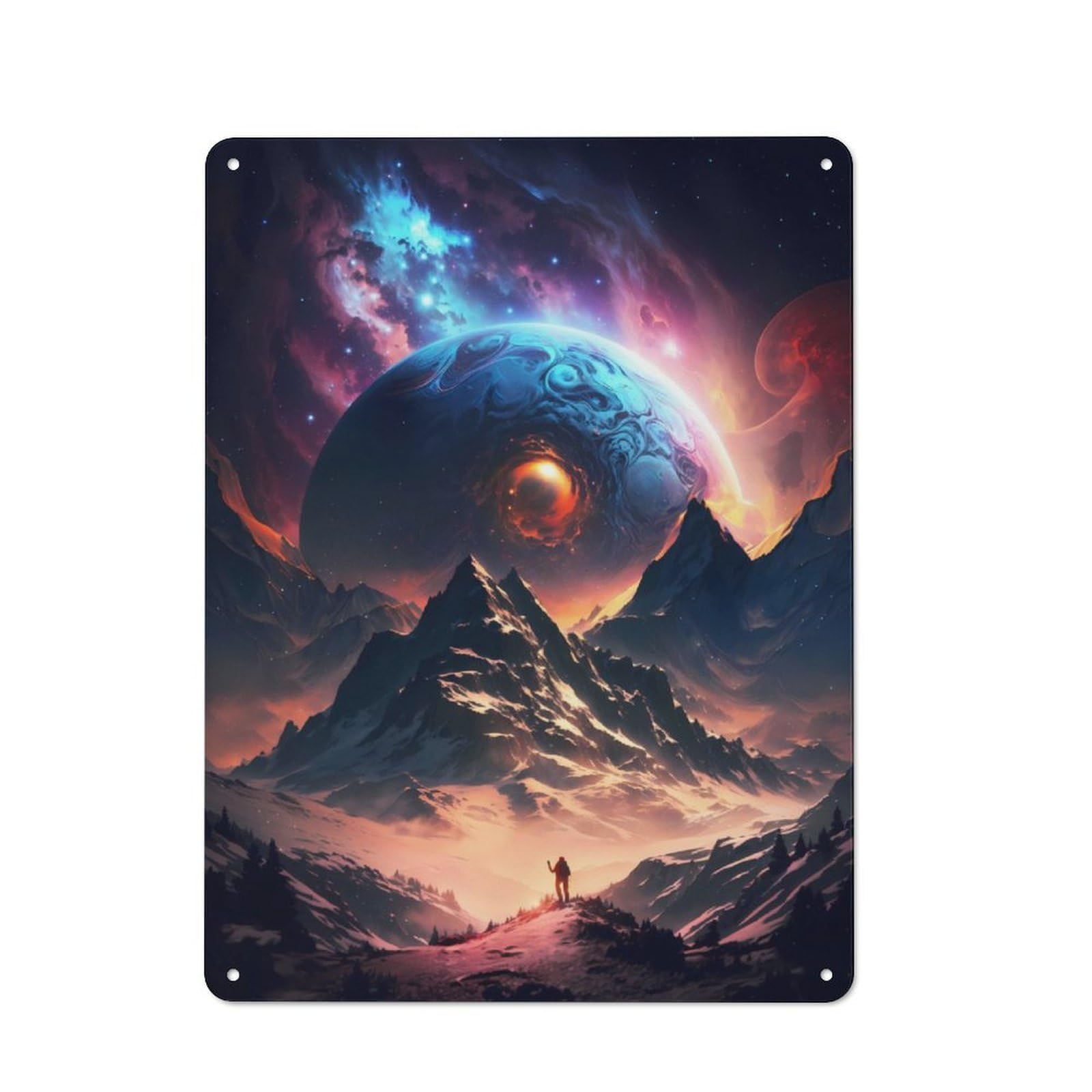 Junmoney Cosmos Wanderer Landscape Retro Tin Wall Plaque 40X30cm For Studio Or Craft Room, Winter Wall Decor For Creative-Space Collectors
