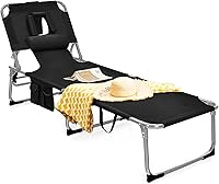Vista 12 de Tangkula Silla de bronceado con agujero frontal, plegable y ajustable para patio, silla reclinable, para playa, tomar el sol, con bolsillo lateral
