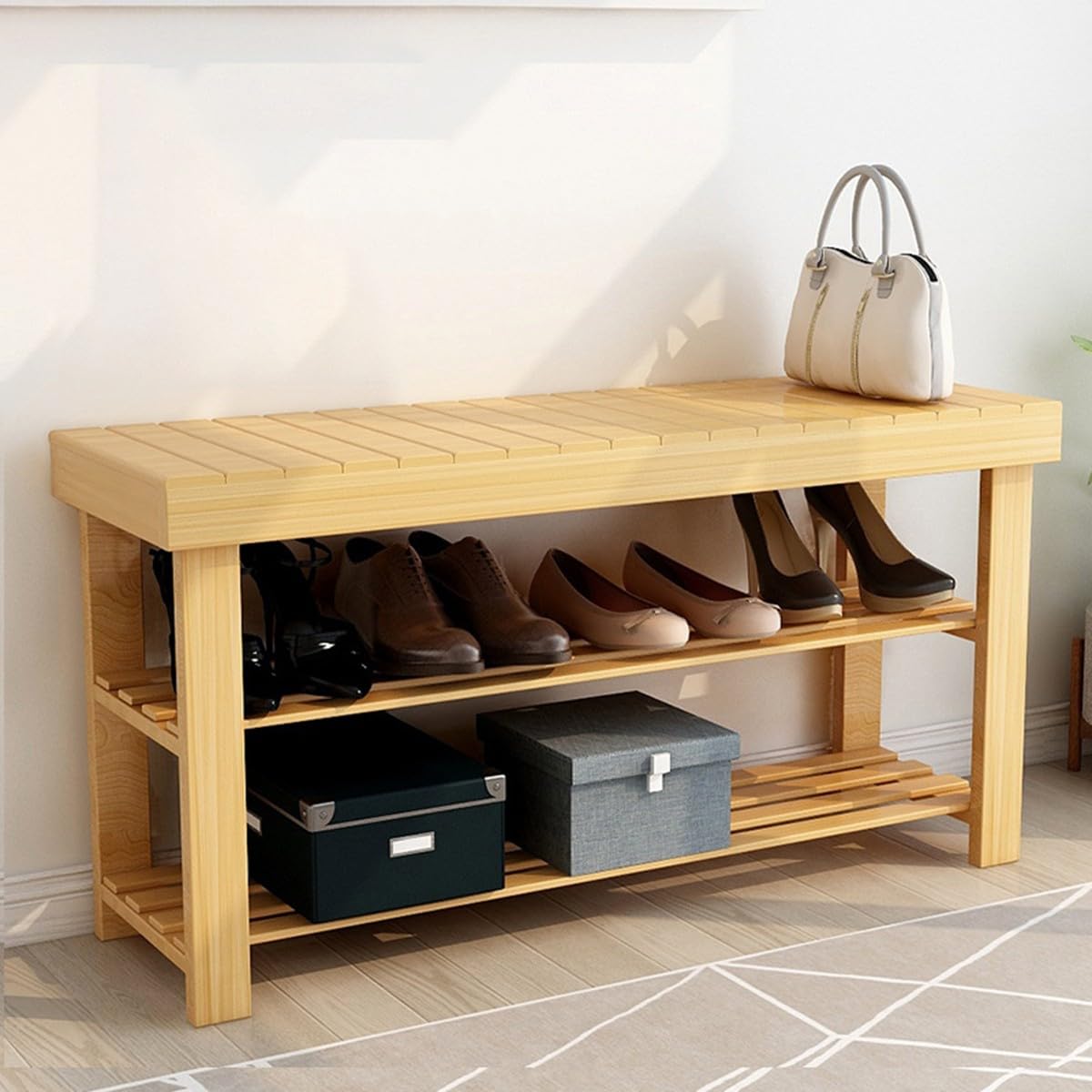 Banc à chaussures en bambou pour optimiser l'espace et ranger les chaussures