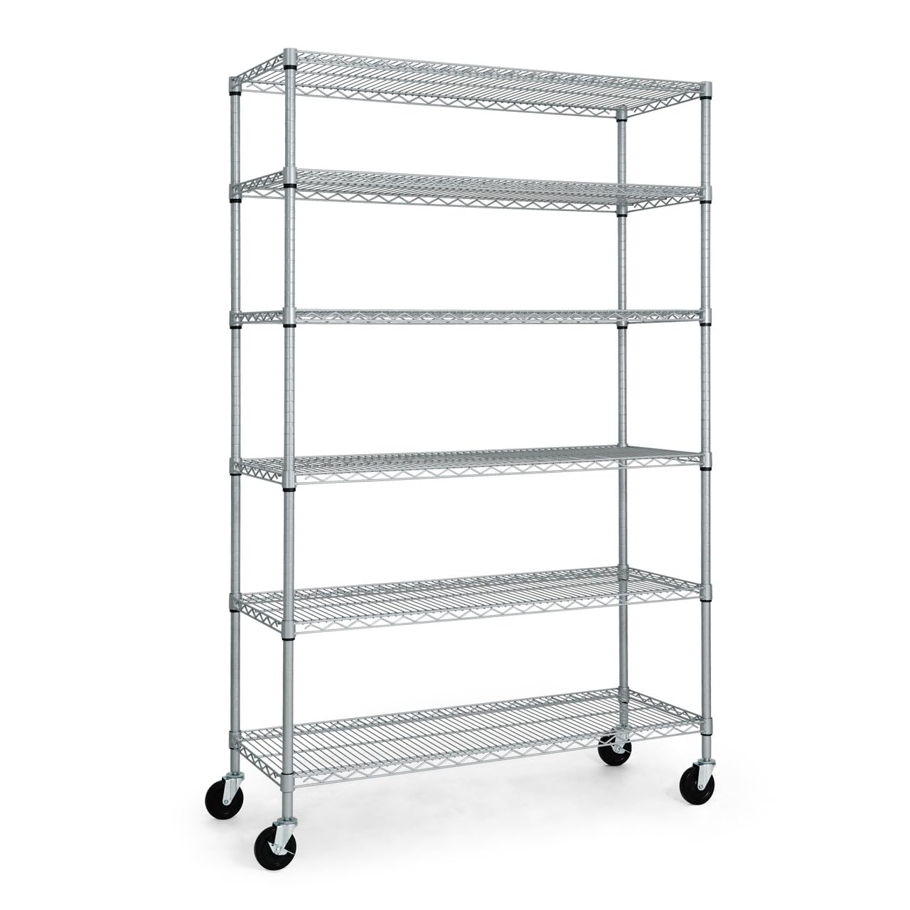 Fencer Wire NSF Heavy Duty Commercial Adjustable Silver Grey Wire Shelving w/Wheels & Leveling Feet, Kitchen Storage Metal Shelf, Garage Storage