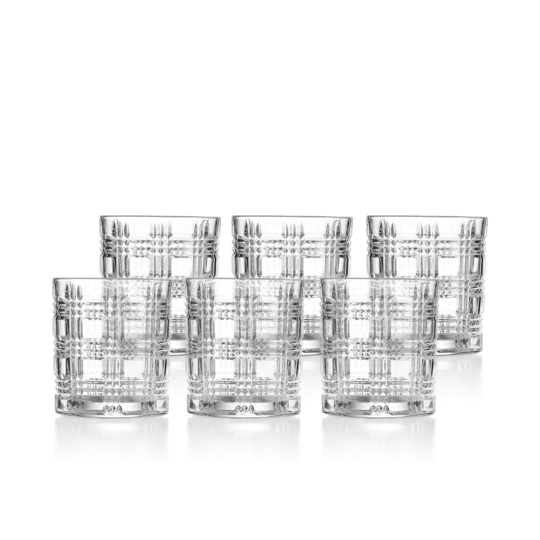 klink LONDON Fulham Crystal Glass Tumblers – Set of 6 Lead-Free Crystal Drinking Glasses, 350ml Linear Cut Whisky Cocktail Water Glasses, Dishwasher Safe