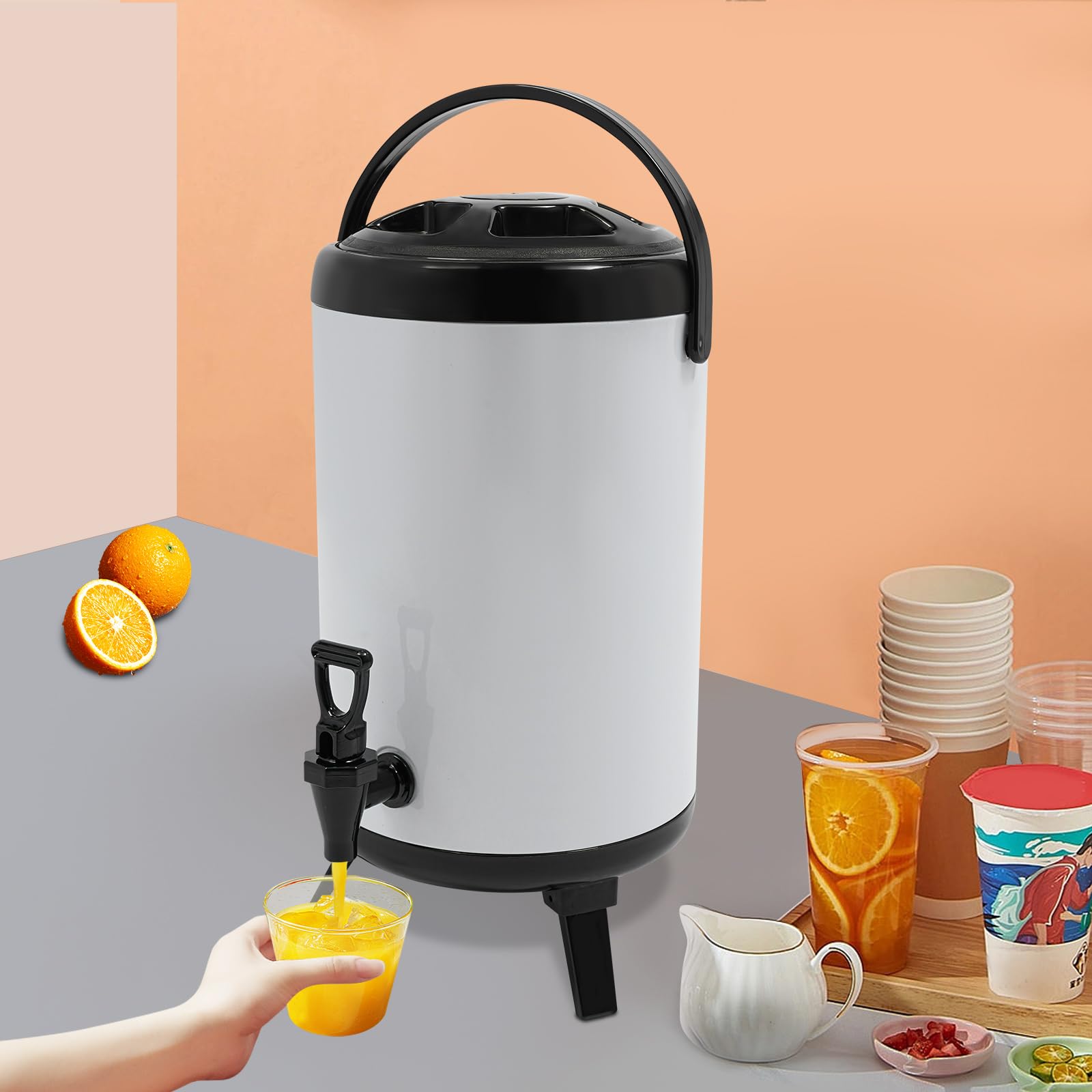 Dispenser per bevande calde, termostato, barile isolato in acciaio inox, dispenser a doppia parete con rubinetto, mantiene acqua, latte, tè, succhi di frutta, 10 l (bianco)