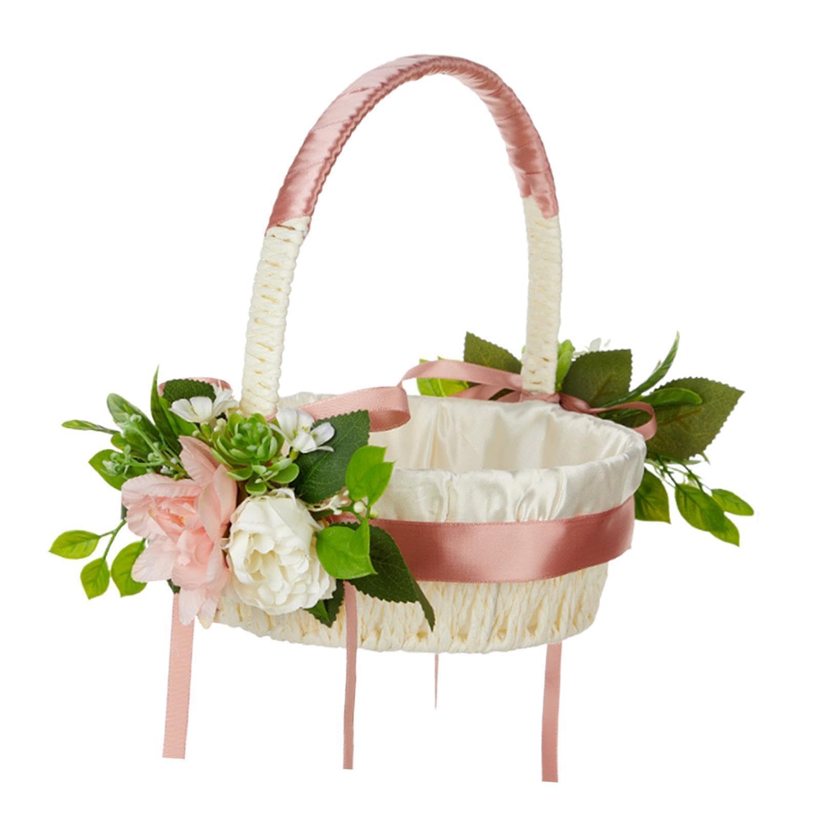 Zanthicia Elegant Wedding Basket Wedding Flower Basket With, Pink, 30x24cm