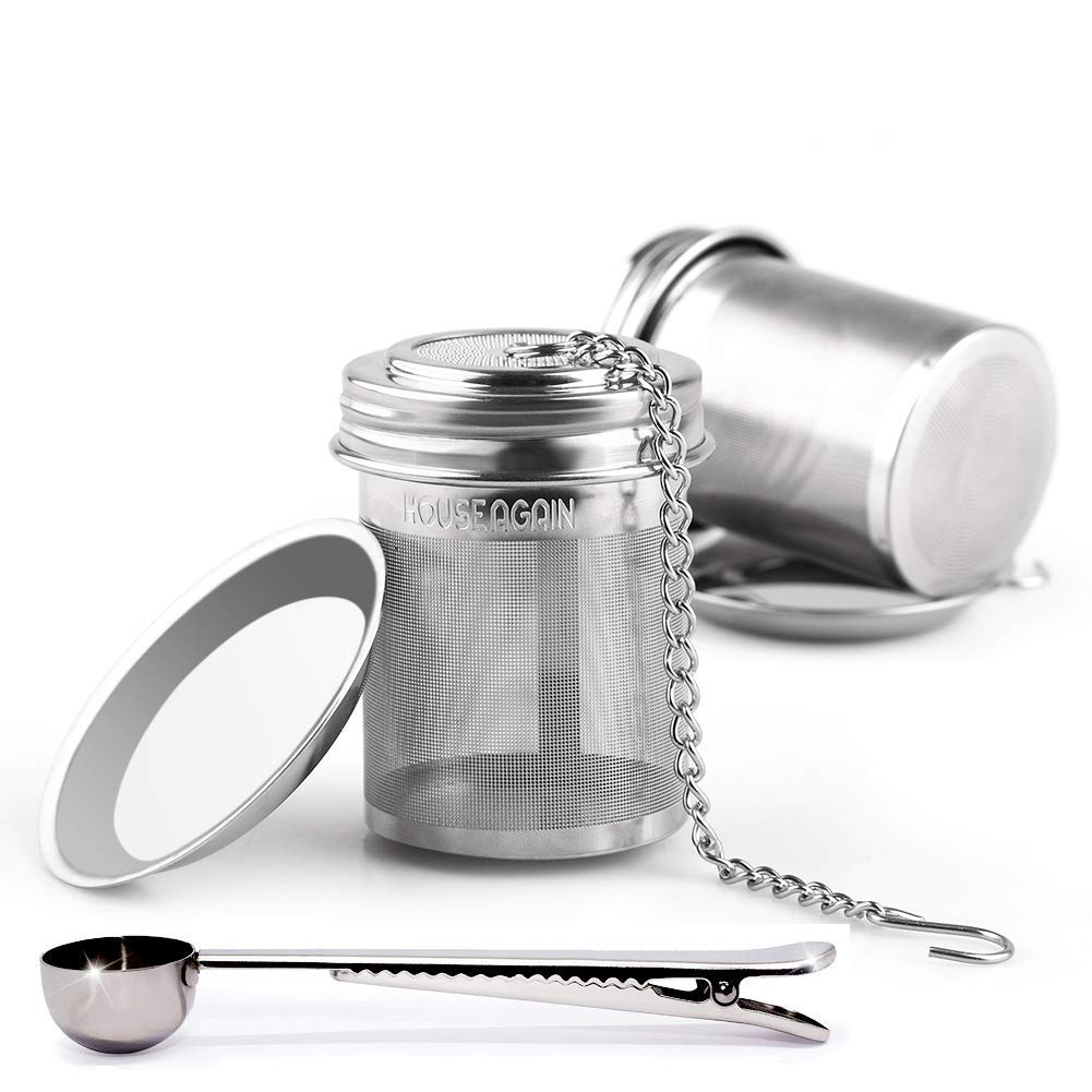 HOUSE AGAINTea Infuser (2 Pack with Scoop), Extra Fine Mesh Tea Infusers for Loose Tea, 18/8 Stainless Steel Tea Strainer with Extended Chain Hook, Tea Steeper for Brew Tea, Spices & Seasonings