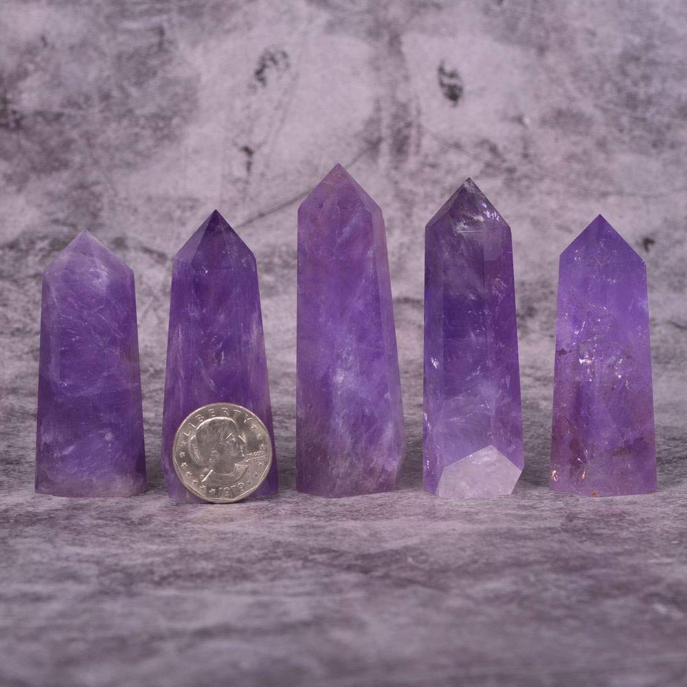 Photo 1 of Natural Amethyst Healing Crystal Hexagonal Pointed Faceted Prism Decor