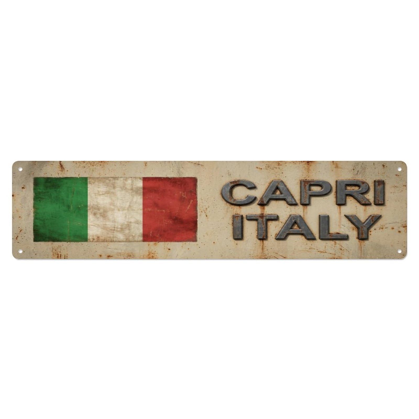 Metal Tin Sign Vintage Capri Italy Flag Decor Rustic Travel