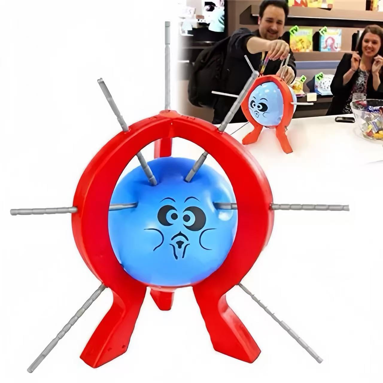 Balloon Blast - Juego de mesa divertido para la familia con 10 globos, 9 palos, dados, soporte, marco rojo