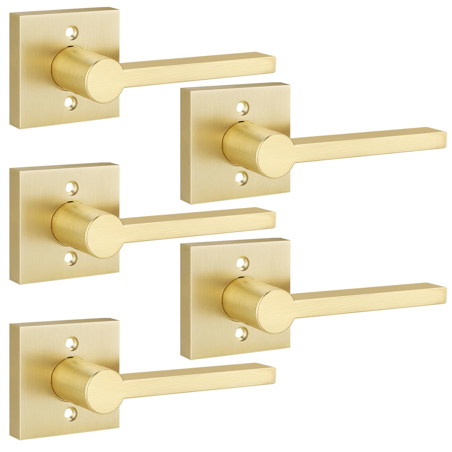 EHOMEWARE Maniglie per porte interne dorate, resistenti per armadio, leve reversibili non rotanti per porte mancine e destrorse, confezione da 5