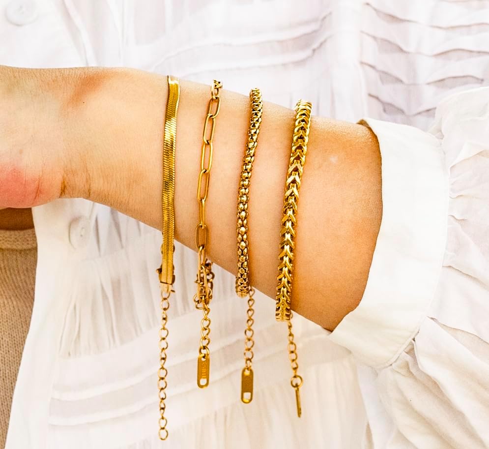 4 Pack Plated 18K Gold Link Bracelets for Women Gold Bracelet Stack Layered Chunky Chain Bracelet Mother's Day Valentine's Day Christmas Jewelry Gifts - Image 5